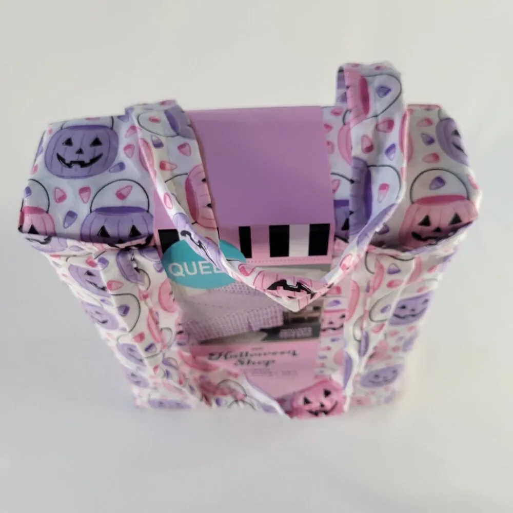 Halloween Pink Purple White QUEEN 4pc Sheets Set Trick Treat Buckets Candy Corn